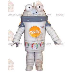 Χαμογελαστό λευκό ρομπότ στολή μασκότ BIGGYMONKEY™. στολή