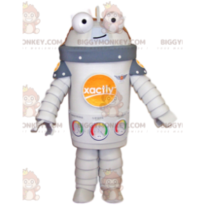 Costume de mascotte BIGGYMONKEY™ de robot blanc souriant.