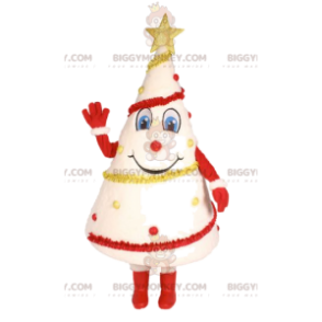 Costume de mascotte BIGGYMONKEY™ de sapin blanc décoré en rouge