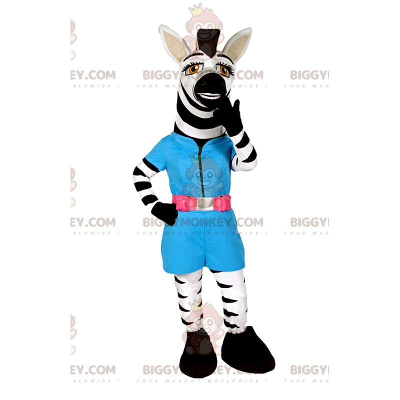 Costume da mascotte Zebra BIGGYMONKEY™ con grembiule blu -