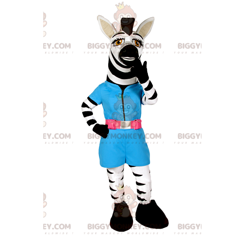 Zebra BIGGYMONKEY™ Maskottchenkostüm mit blauem Kittel -