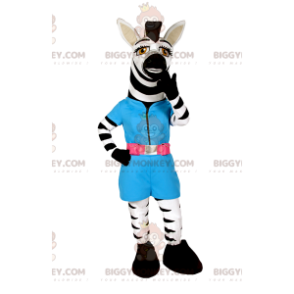 Disfraz de mascota Zebra BIGGYMONKEY™ con bata azul -