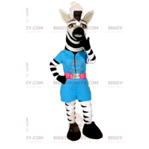 Zebra BIGGYMONKEY™ Mascot Costume with Blue Smock -