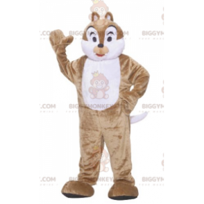Disfraz de mascota de ardilla marrón y blanca Tic o Tac