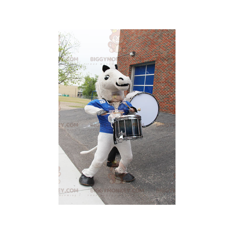 Cream White Horse BIGGYMONKEY™ Mascot Costume With Blue Sports