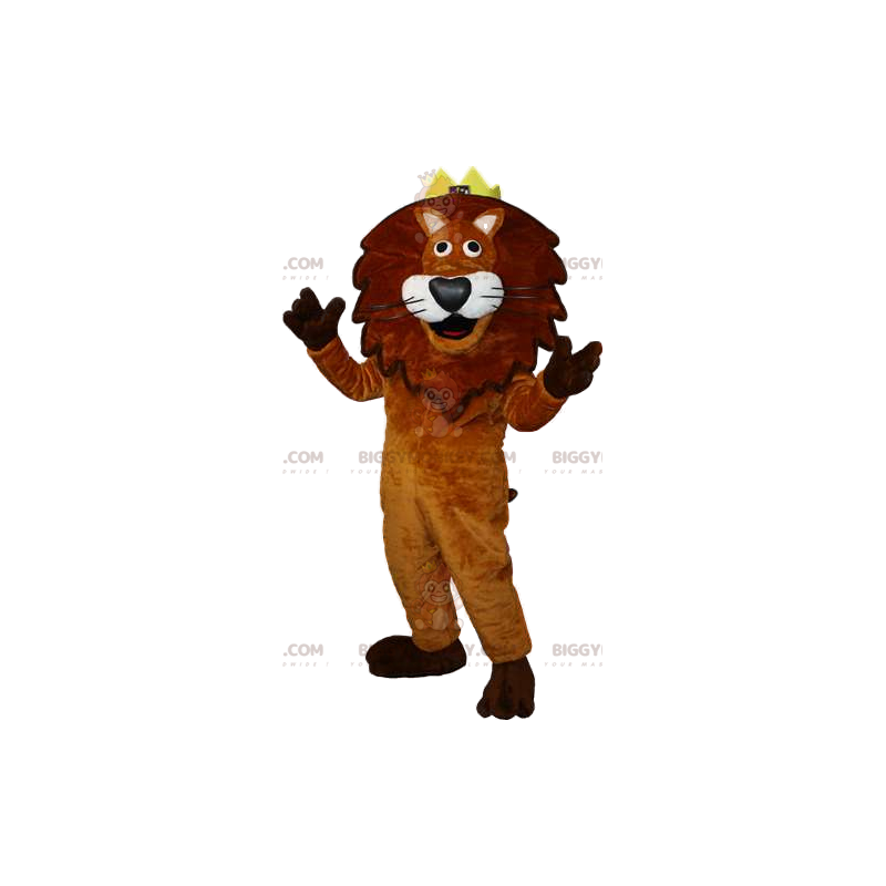 Costume de mascotte BIGGYMONKEY™ de lion avec une couronne.