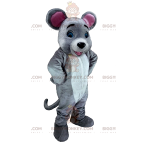 Traje de mascote BIGGYMONKEY™ de rato branco e cinza. fantasia