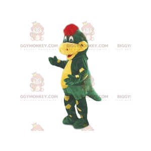 Groene en gele krokodil BIGGYMONKEY™ mascottekostuum. krokodil
