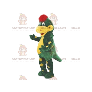 Traje de mascote de crocodilo BIGGYMONKEY™ verde e amarelo.