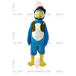 Costume da mascotte BIGGYMONKEY™ uccello blu e bianco. costume
