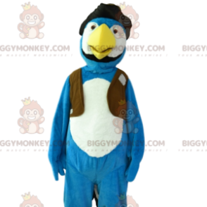 Costume de mascotte BIGGYMONKEY™ d'oiseau bleu et blanc.