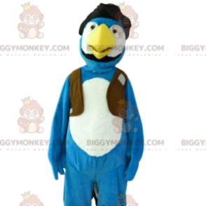 Fato de mascote de pássaro azul e branco BIGGYMONKEY™. fantasia