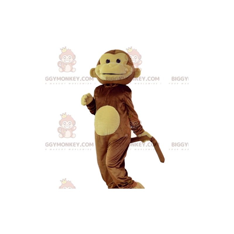 Traje de mascote BIGGYMONKEY™ de Macaco Rindo marrom e amarelo.