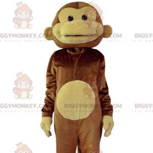 Bruin en geel lachende aap BIGGYMONKEY™ mascottekostuum. aap