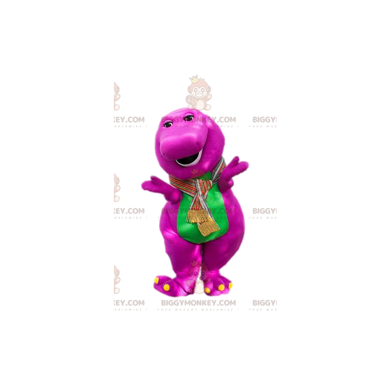 Costume da mascotte BIGGYMONKEY™ dinosauro fucsia e verde.