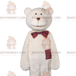 Isbjörn BIGGYMONKEY™ maskotdräkt med rutig fluga - BiggyMonkey