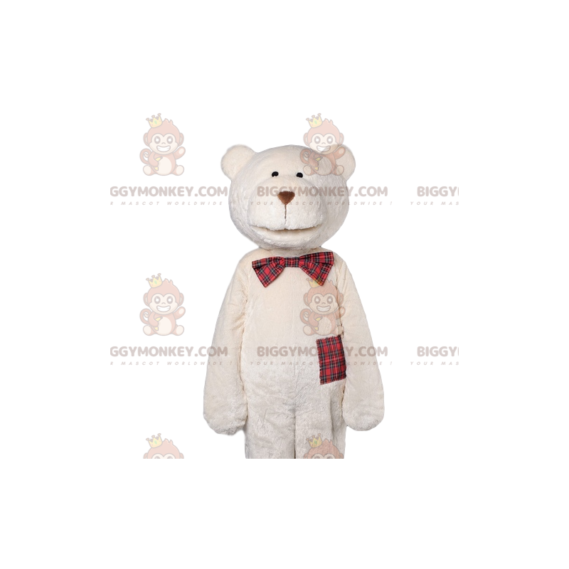 Polar Bear BIGGYMONKEY™ Mascot Costume with Plaid Bow Tie -