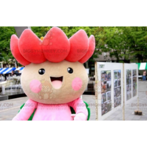 Costume de mascotte BIGGYMONKEY™ de jolie fleur rose et verte