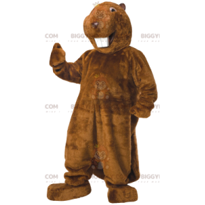 Costume de mascotte BIGGYMONKEY™ de castor super souriant.