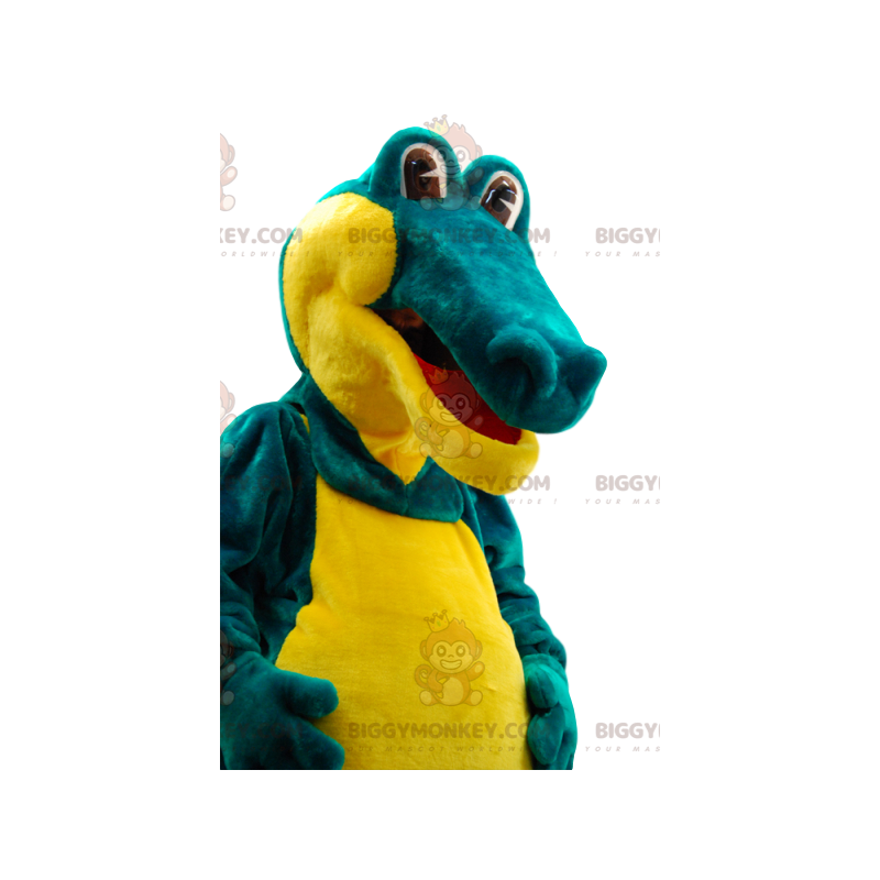 Costume de mascotte BIGGYMONKEY™ de crocodile vert et jaune