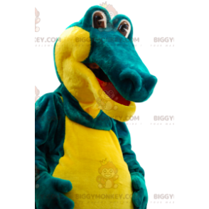 Bardzo komiczny kostium maskotki zielono-żółty krokodyl