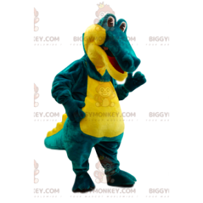 Very comical green and yellow crocodile BIGGYMONKEY™ mascot