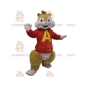 Disfraz de mascota de ardilla BIGGYMONKEY™ con jersey rojo.