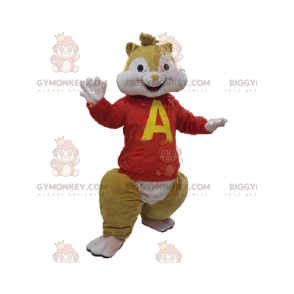 Eekhoorn BIGGYMONKEY™ mascottekostuum met rode trui. eekhoorn
