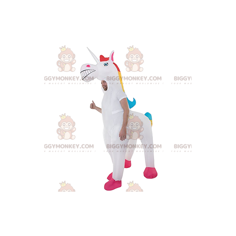 Regenbogenmähne Einhorn BIGGYMONKEY™ Maskottchen Kostüm -