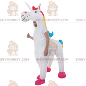 Regenbogenmähne Einhorn BIGGYMONKEY™ Maskottchen Kostüm -