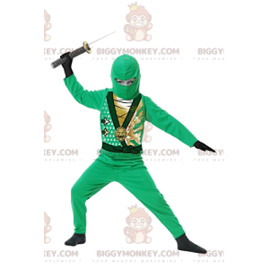 BIGGYMONKEY™ costume da mascotte del guerriero ninja verde con