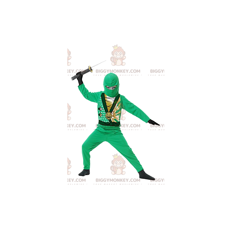 BIGGYMONKEY™ costume da mascotte del guerriero ninja verde con