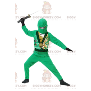 BIGGYMONKEY™ mascot costume of green ninja warrior with his