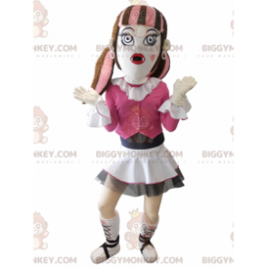 Gothic Girl BIGGYMONKEY™ Mascot Costume Dressed in Pink –