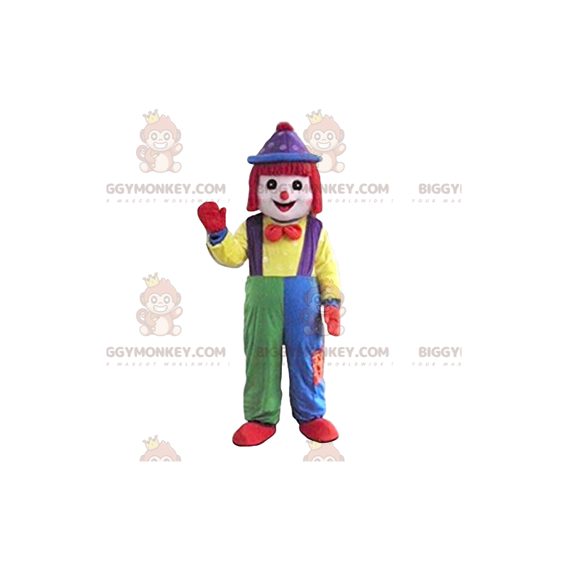 Clown BIGGYMONKEY™ maskotdräkt med söta flerfärgade overaller -