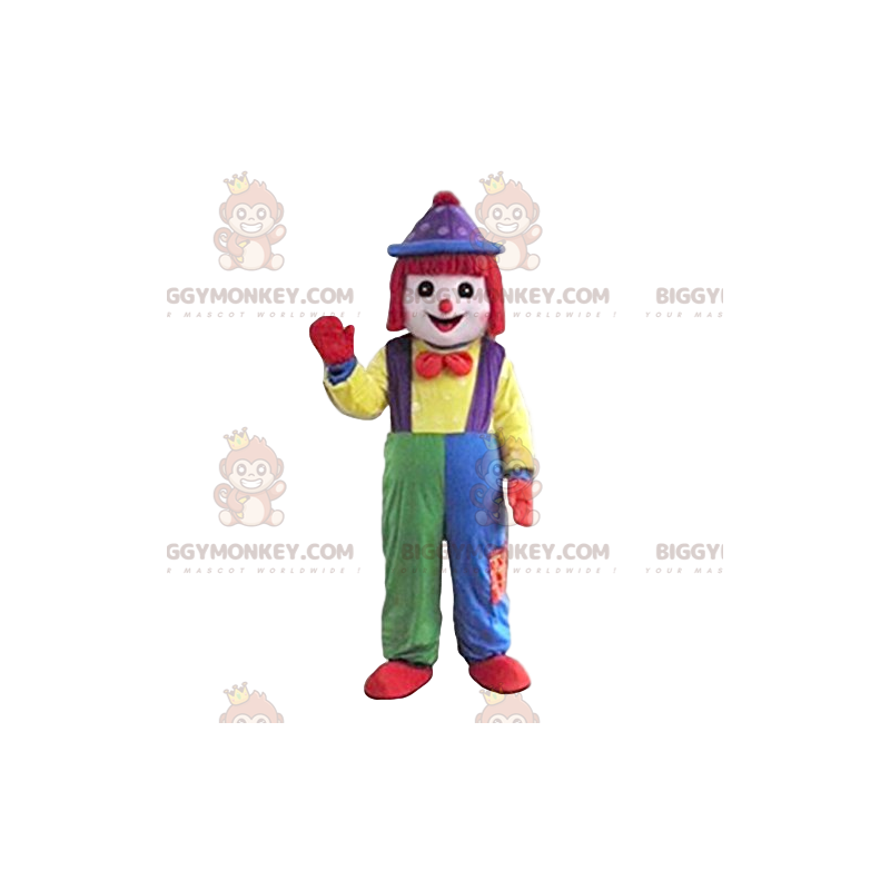 Clown BIGGYMONKEY™ Maskottchen-Kostüm mit süßen bunten Overalls