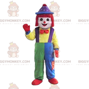 Clown BIGGYMONKEY™ maskotdräkt med söta flerfärgade overaller -