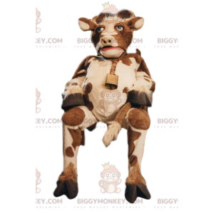 Costume de mascotte BIGGYMONKEY™ de vache marron et blanche