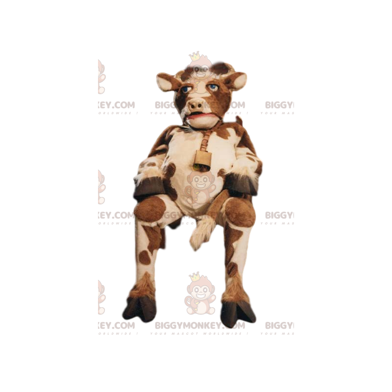 Costume de mascotte BIGGYMONKEY™ de vache marron et blanche