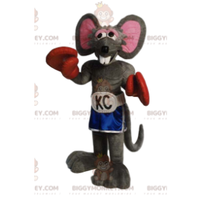 Gray mouse BIGGYMONKEY™ mascot costume with shorts and boxing