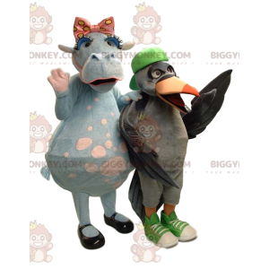 Kaksi BIGGYMONKEY™-lehmän ja linnun maskottia - Biggymonkey.com