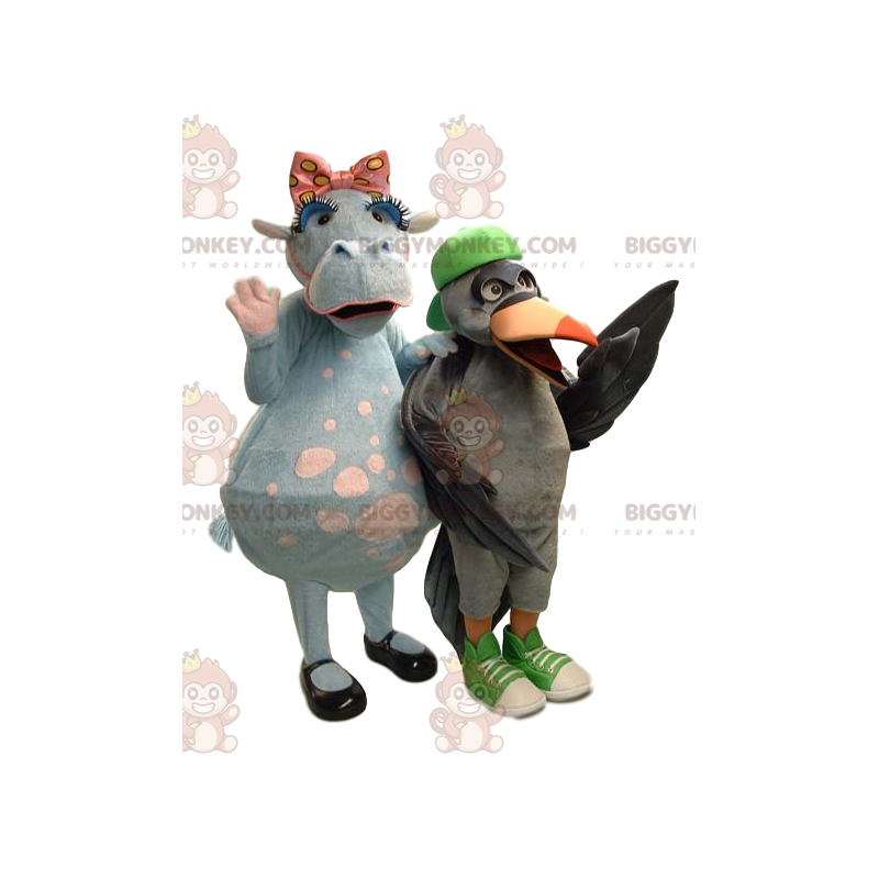 Deux mascotte BIGGYMONKEY™ de vache et oiseau - Biggymonkey.com