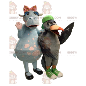 Due mascotte di mucca e uccello di BIGGYMONKEY™ -