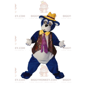 BIGGYMONKEY™ costume da mascotte di orso blu con cappello