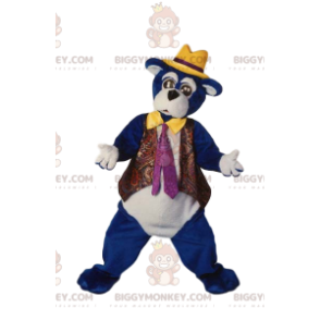 BIGGYMONKEY™ costume da mascotte di orso blu con cappello