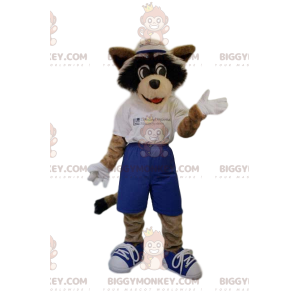 BIGGYMONKEY™ Hunde-Maskottchen-Kostüm mit blauen Shorts und