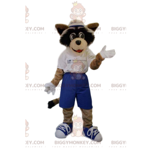 Costume de mascotte BIGGYMONKEY™ de chien avec un short bleu et