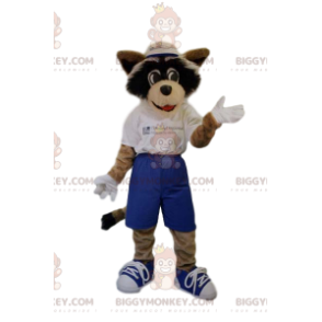 BIGGYMONKEY™ dog mascot costume with blue shorts and white