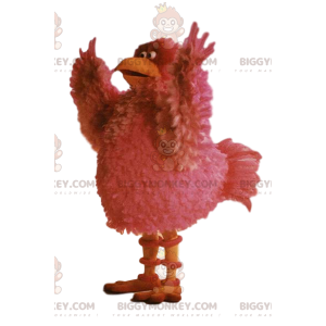 Rosa höna BIGGYMONKEY™ maskotdräkt med vackra fjädrar -