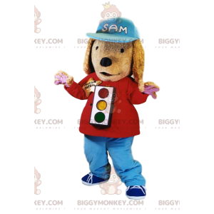Costume de mascotte BIGGYMONKEY™ de chien avec un feu tricolore